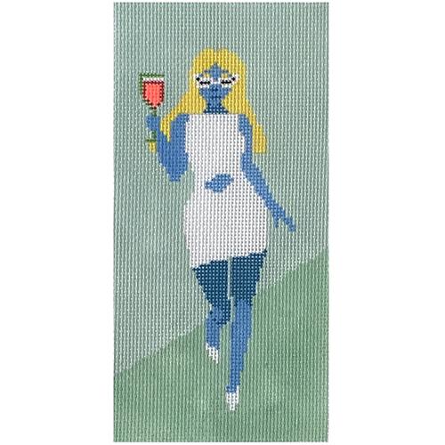 Summer Weather Sipping Wine in White Painted Canvas KCN Designers - 1