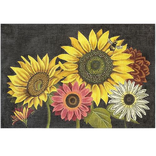 Sunflower Bouquet on Black Painted Canvas Painted Pony Designs