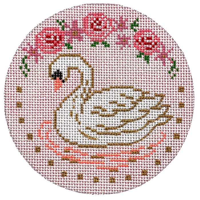 Swan in a Round Painted Canvas Alice Peterson Company