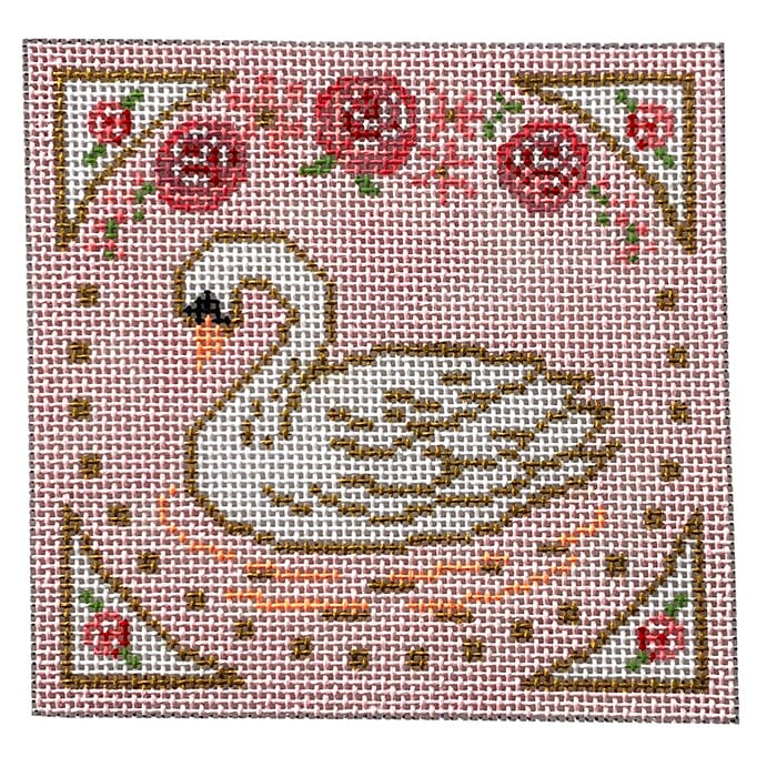 Swan in a Square Painted Canvas Alice Peterson Company
