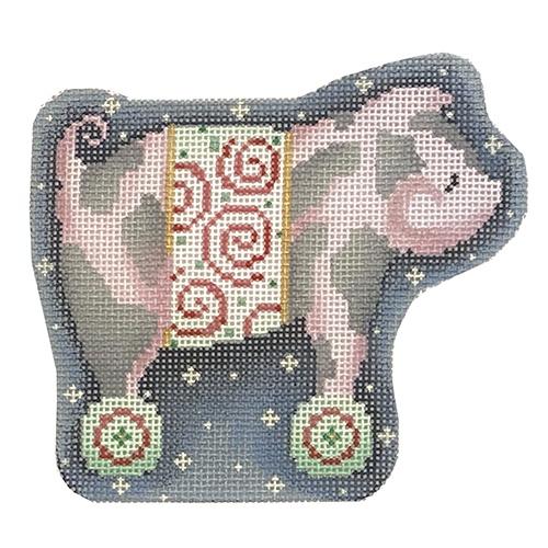 Swirls Pig on Wheels Painted Canvas Associated Talents - 1