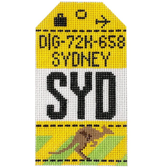 Sydney SYD Travel Tag Painted Canvas Hedgehog Needlepoint