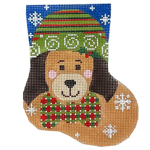 Tan Dog with Bow Tie Mini Stocking Painted Canvas Danji Designs 