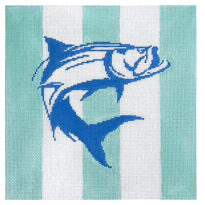 Tarpon on Mint Stripes Painted Canvas Kristine Kingston