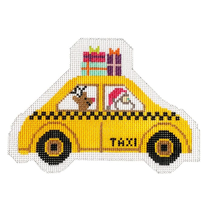 Taxi Cab Ornament Painted Canvas Stitch Rock Designs - 1