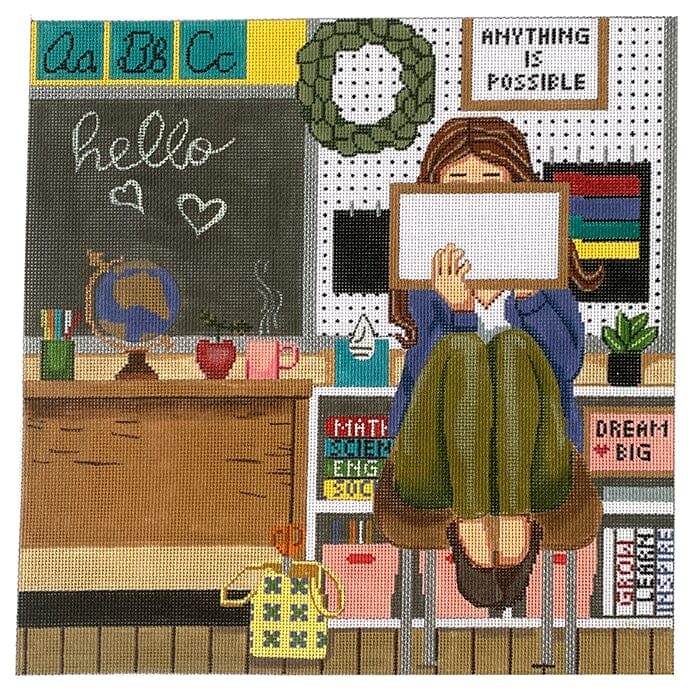 Teacher Stitching Girl Painted Canvas Alice Peterson Company - 1