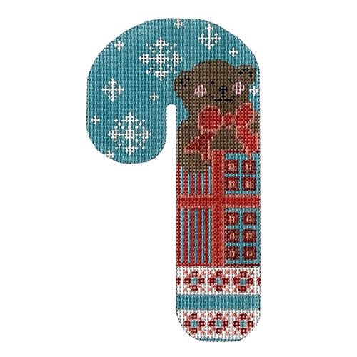 Teddy Bear Candy Cane Painted Canvas Danji Designs - 1