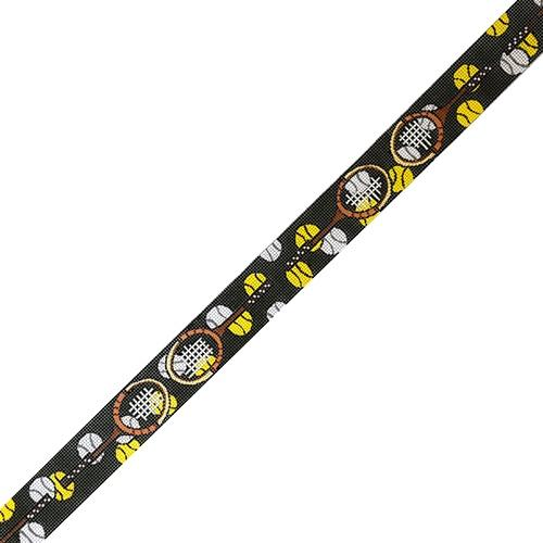 Tennis Balls and Racquets Collage Belt on Green Painted Canvas The Meredith Collection - 1