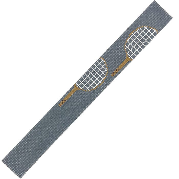 Tennis Rackets Loop Keychain Gray Painted Canvas Elm Tree Needlepoint - 1