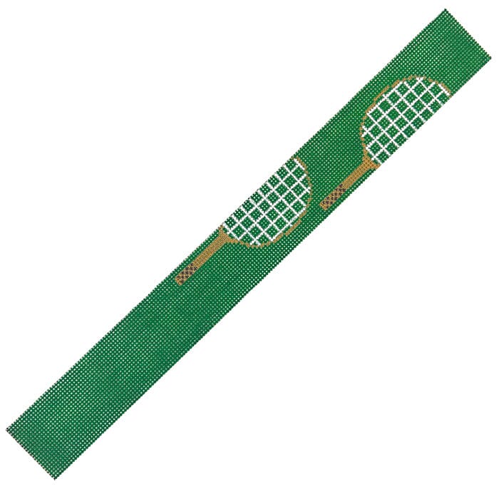 Tennis Rackets Loop Keychain Green Painted Canvas Elm Tree Needlepoint - 1