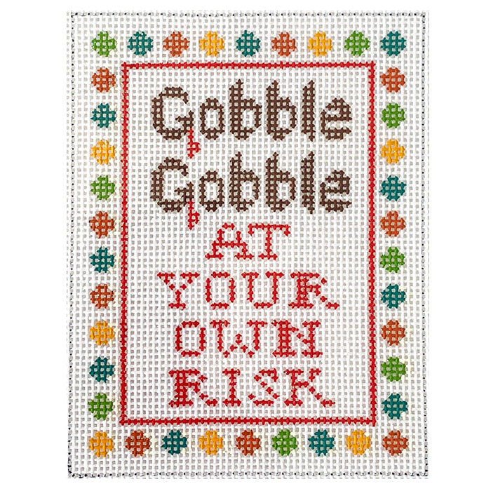 Thanksgiving Ornament Gobble Gobble Painted Canvas Kimberly Ann Needlepoint - 1