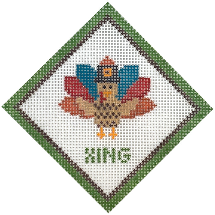 Thanksgiving Ornament Turkey Xing Painted Canvas Kimberly Ann Needlepoint - 1