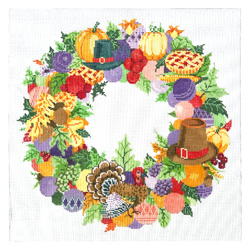 Thanksgiving Wreath on 18 Painted Canvas A Stitch in Time - 1