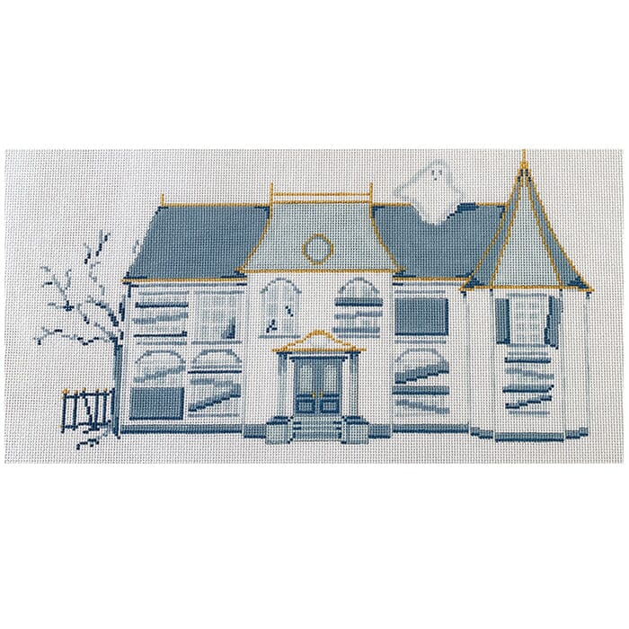 The Boo & White Collection Haunted House Painted Canvas The Plum Stitchery - 1