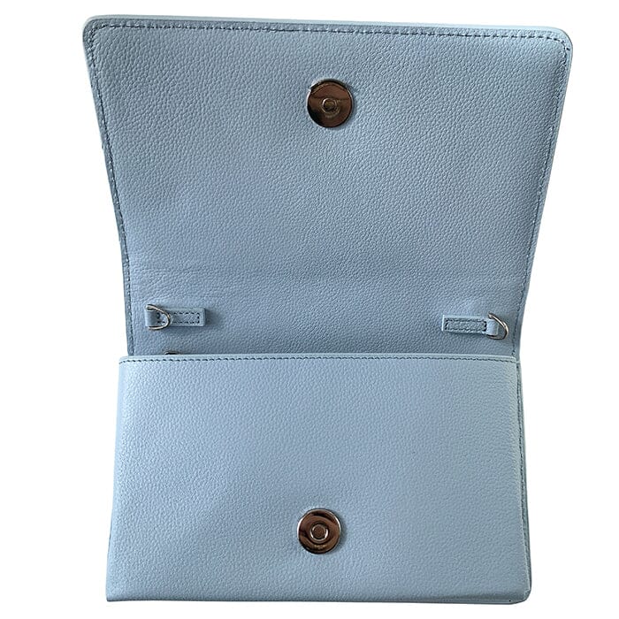 The Everyday Clutch Baby Blue + Silver Chain Leather Goods Rachel Barri Designs