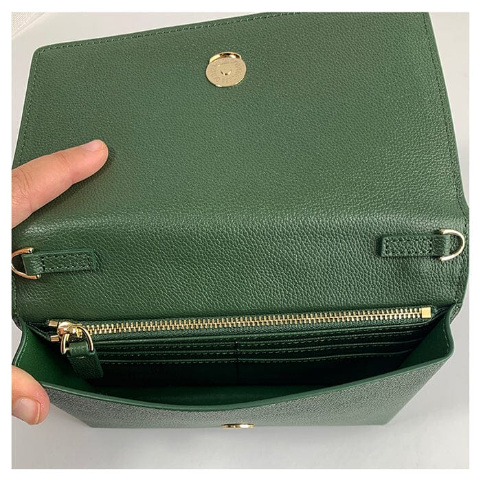 The Everyday Clutch Green w/Gold Chain Leather Goods Rachel Barri Designs - 2