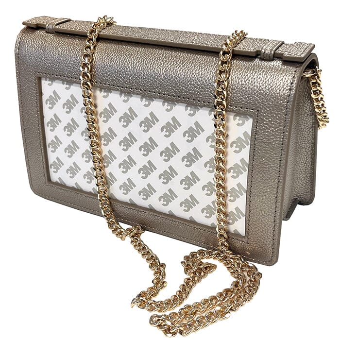 The Everyday Clutch Metallic Taupe + Gold Chain Leather Goods Rachel Barri Designs - 2