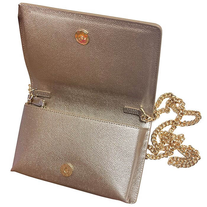 The Everyday Clutch Metallic Taupe + Gold Chain Leather Goods Rachel Barri Designs - 3