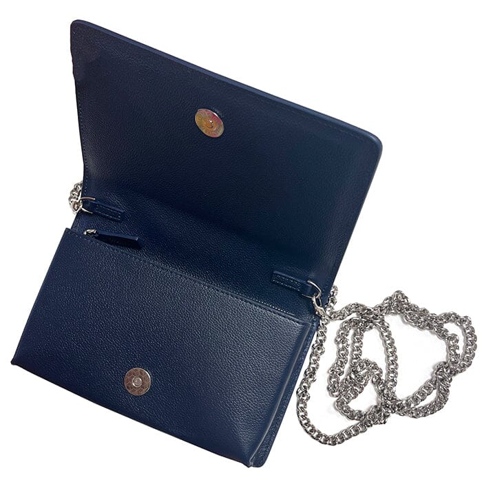 The Everyday Clutch   Navy + Silver Chain Leather Goods Rachel Barri Designs