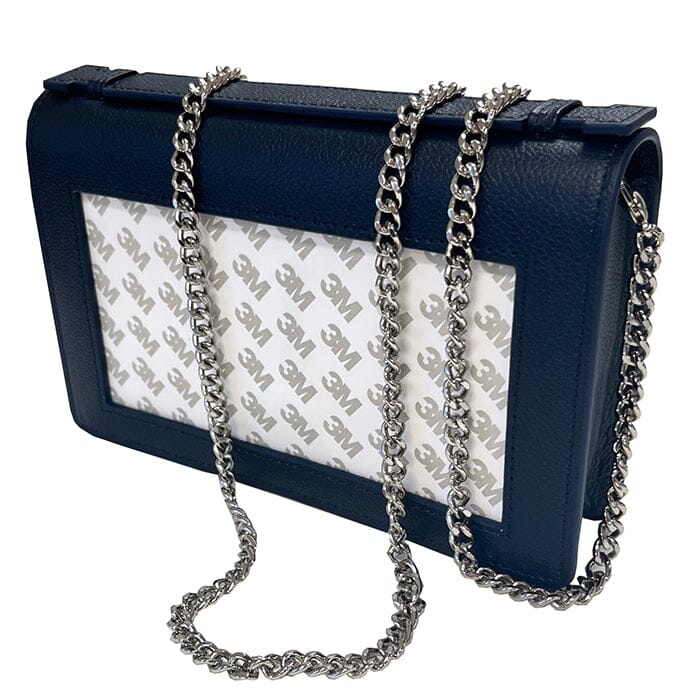 The Everyday Clutch   Navy + Silver Chain Leather Goods Rachel Barri Designs