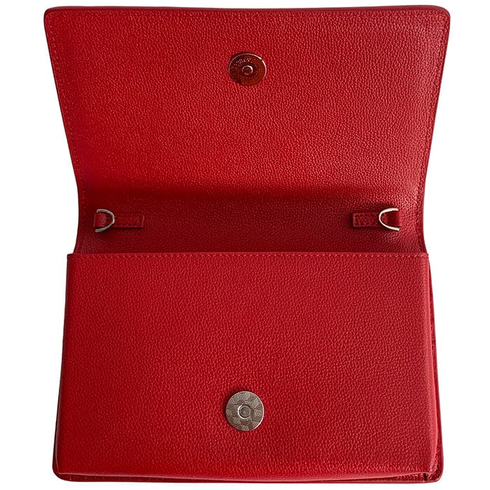 The Everyday Clutch Red w/Silver Chain Leather Goods Rachel Barri Designs