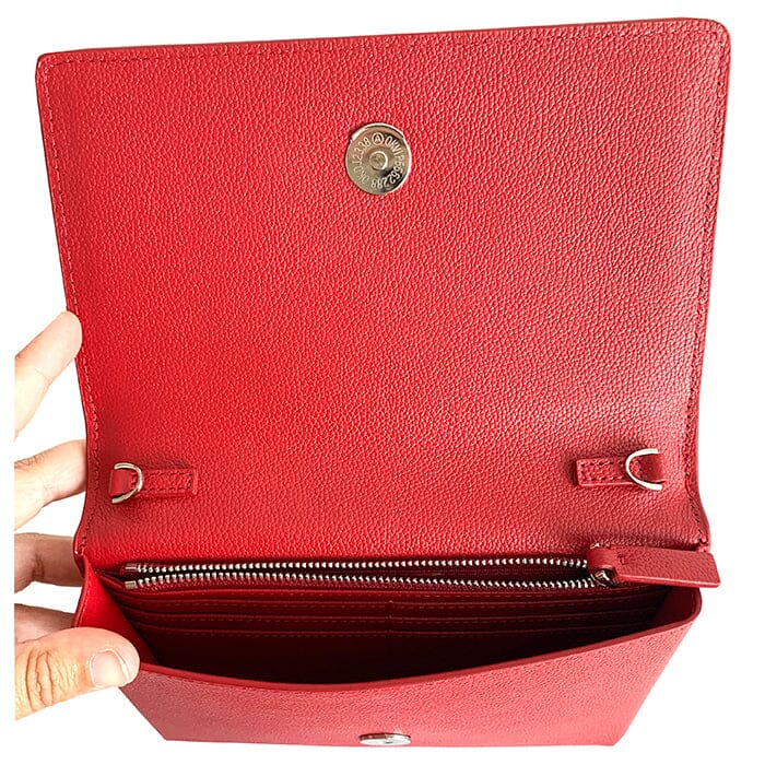 The Everyday Clutch Red w/Silver Chain Leather Goods Rachel Barri Designs