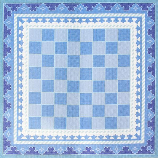 The Gambit Chessboard - Blue Printed Canvas Needlepoint To Go 