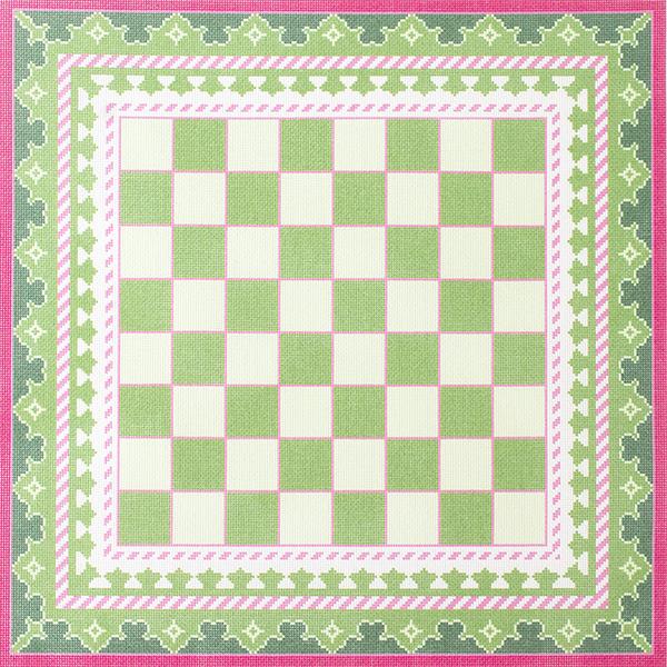 The Gambit Chessboard - Green and Pink Printed Canvas Needlepoint To Go 