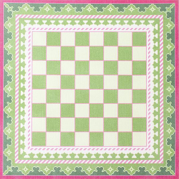 The Gambit Chessboard Green and Pink Printed Canvas Needlepoint To Go