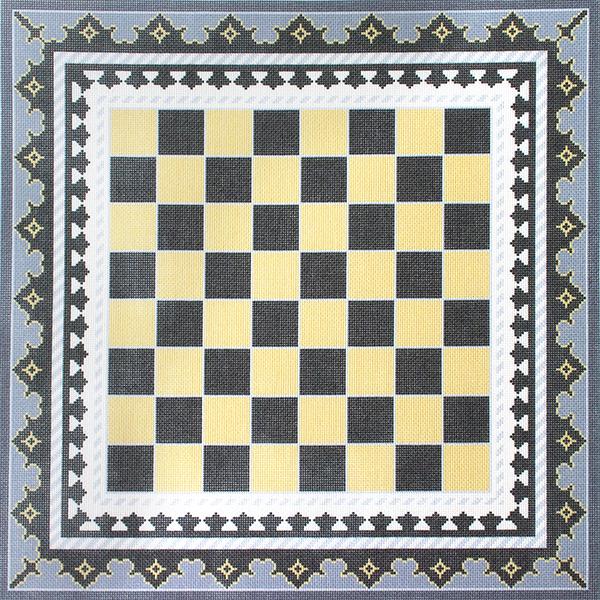The Gambit Chessboard Grey and Sand Printed Canvas Needlepoint To Go