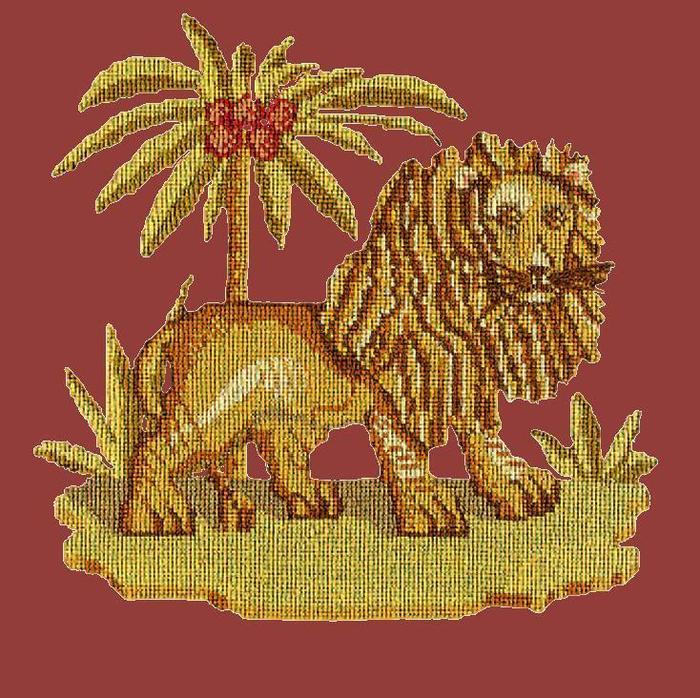 The Lion Needlepoint Kit Kits Elizabeth Bradley Design Dark Red 