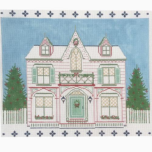 The Peppermint House on 18 Painted Canvas The Plum Stitchery