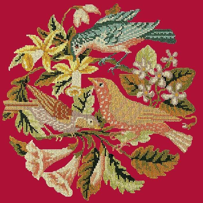 The Three Birds Needlepoint Kit Kits Elizabeth Bradley Design Bright Red 