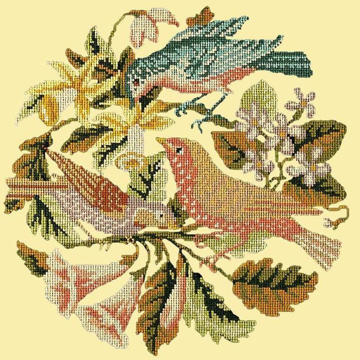 The Three Birds Needlepoint Kit Kits Elizabeth Bradley Design Butter Yellow 