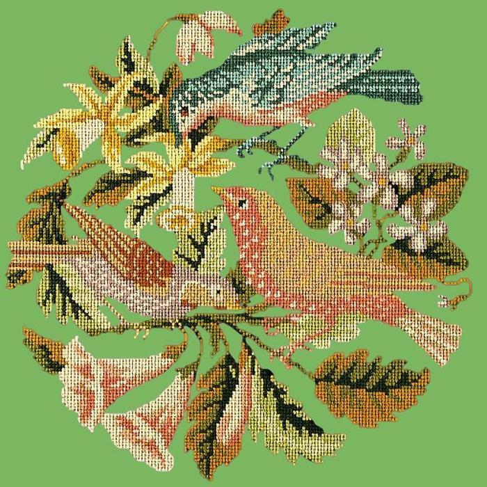 The Three Birds Needlepoint Kit Kits Elizabeth Bradley Design Grass Green 