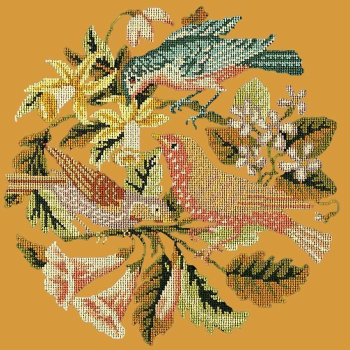 The Three Birds Needlepoint Kit Kits Elizabeth Bradley Design Yellow 