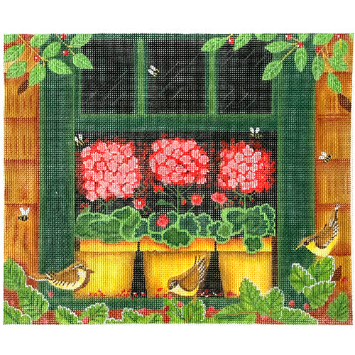 Three Potted Geraniums Painted Canvas Ewe & Eye - 1