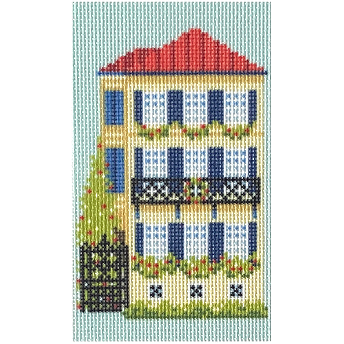 Three Sisters Yellow Christmas House Printed Canvas Needlepoint To Go