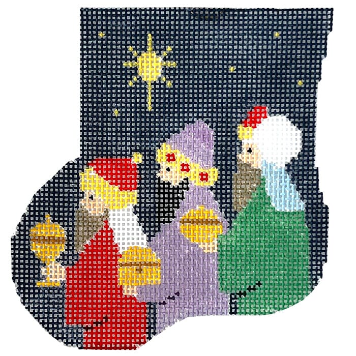 Three Wise Men with Camel Insert Mini Stocking Painted Canvas Kathy Schenkel Designs