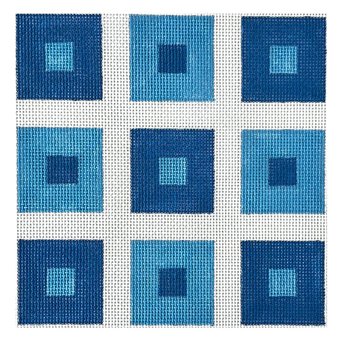 TIC TAC TOE Blues Painted Canvas SilverStitch Needlepoint