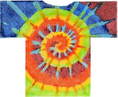 Tie Dye T shirt Ornament, Hanger, and Stitch Guide Painted Canvas Waterweave - 1