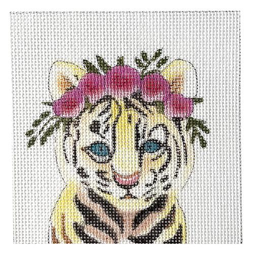 Tiger with Floral Crown Insert Painted Canvas Colors of Praise