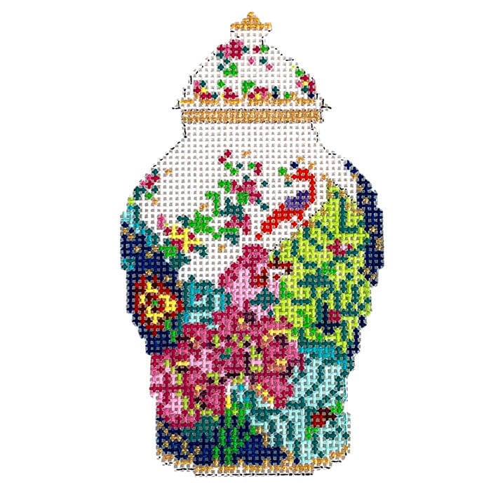 Tobacco Leaf Ginger Jar Painted Canvas The Gingham Stitchery