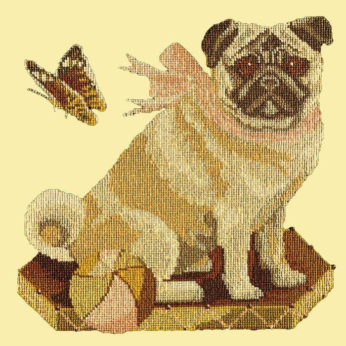 Toby the Pug Needlepoint Kit Kits Elizabeth Bradley Design Butter Yellow 