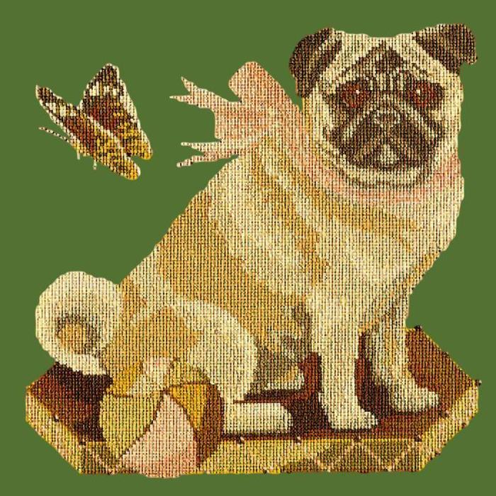 Toby the Pug Needlepoint Kit Kits Elizabeth Bradley Design Dark Green 