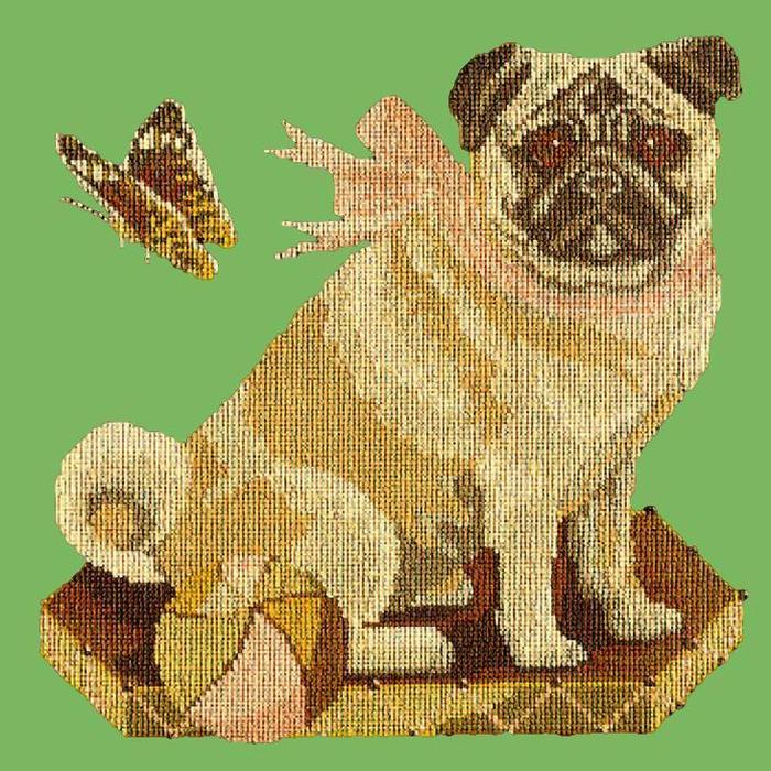 Toby the Pug Needlepoint Kit Kits Elizabeth Bradley Design Grass Green 