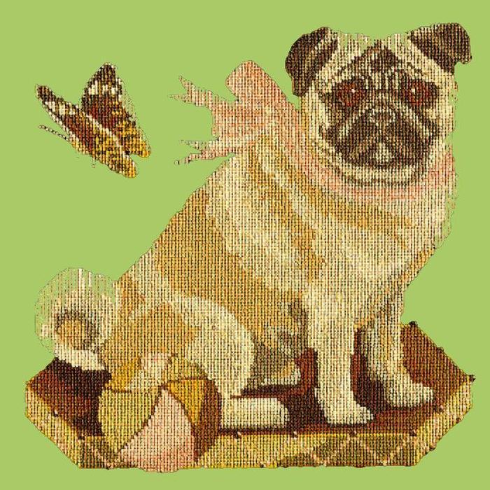 Toby the Pug Needlepoint Kit Kits Elizabeth Bradley Design Pale Green 