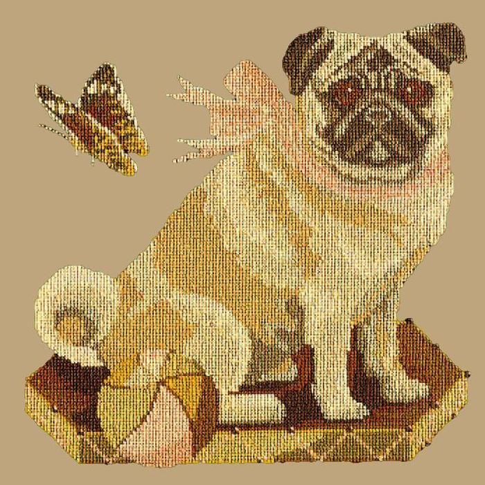 Toby the Pug Needlepoint Kit Kits Elizabeth Bradley Design Sand 