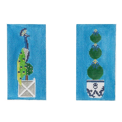 Topiary Peacock Double Eyeglass Case Painted Canvas Anne Fisher Needlepoint LLC - 1