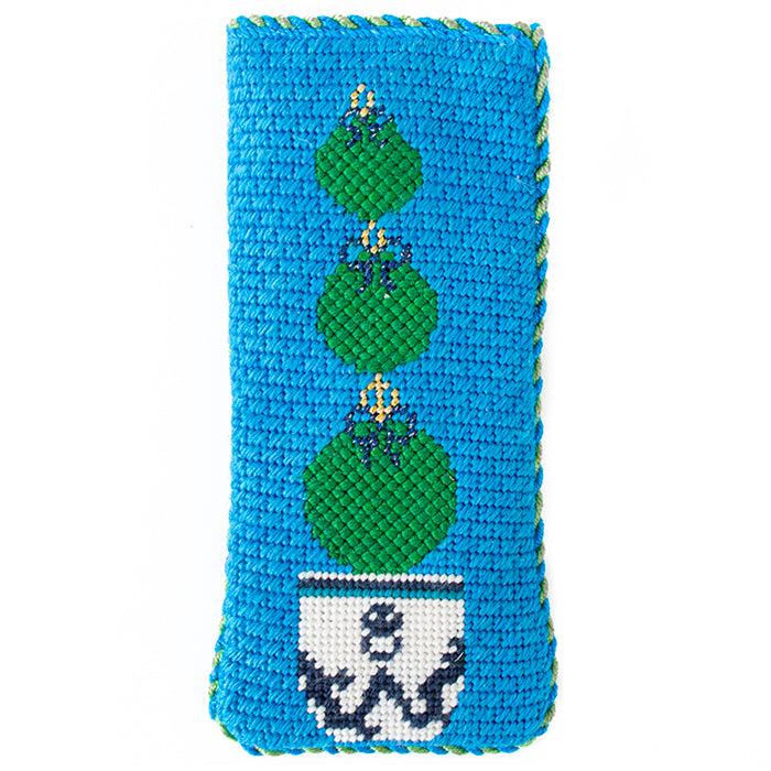 Topiary Peacock Eyeglass Case Kit Kits Anne Fisher Needlepoint LLC 